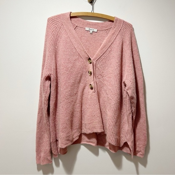 Madewell Ribbed Lyle Henley Size Medium Sweater Watermelon Sugar Pink Merino Woo - Picture 8 of 16